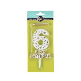 נר מספר 6 זהב כוכבים 18637 דקל