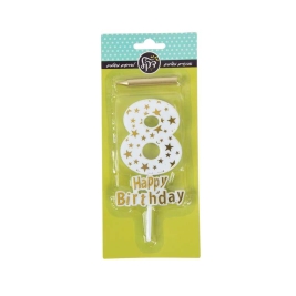 נר מספר 8 זהב כוכבים 18639 דקל