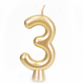 נר מספר 3 זהב מטאלי שמחה