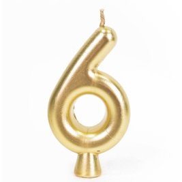 נר מספר 6 זהב מטאלי שמחה