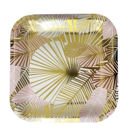 צלחת נייר מרובע ורוד זהב גדולה 10 יחי' אורגנזה 4798