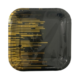 צלחת נייר מרובע גדולה שחור זהב 10 יחי' אורגנזה 4783