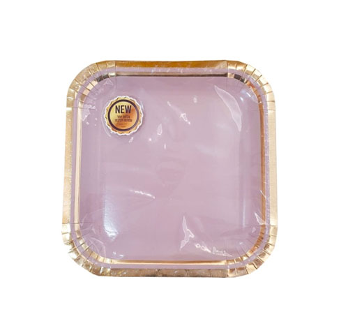 צלחת נייר מרובעת ורוד קטנה